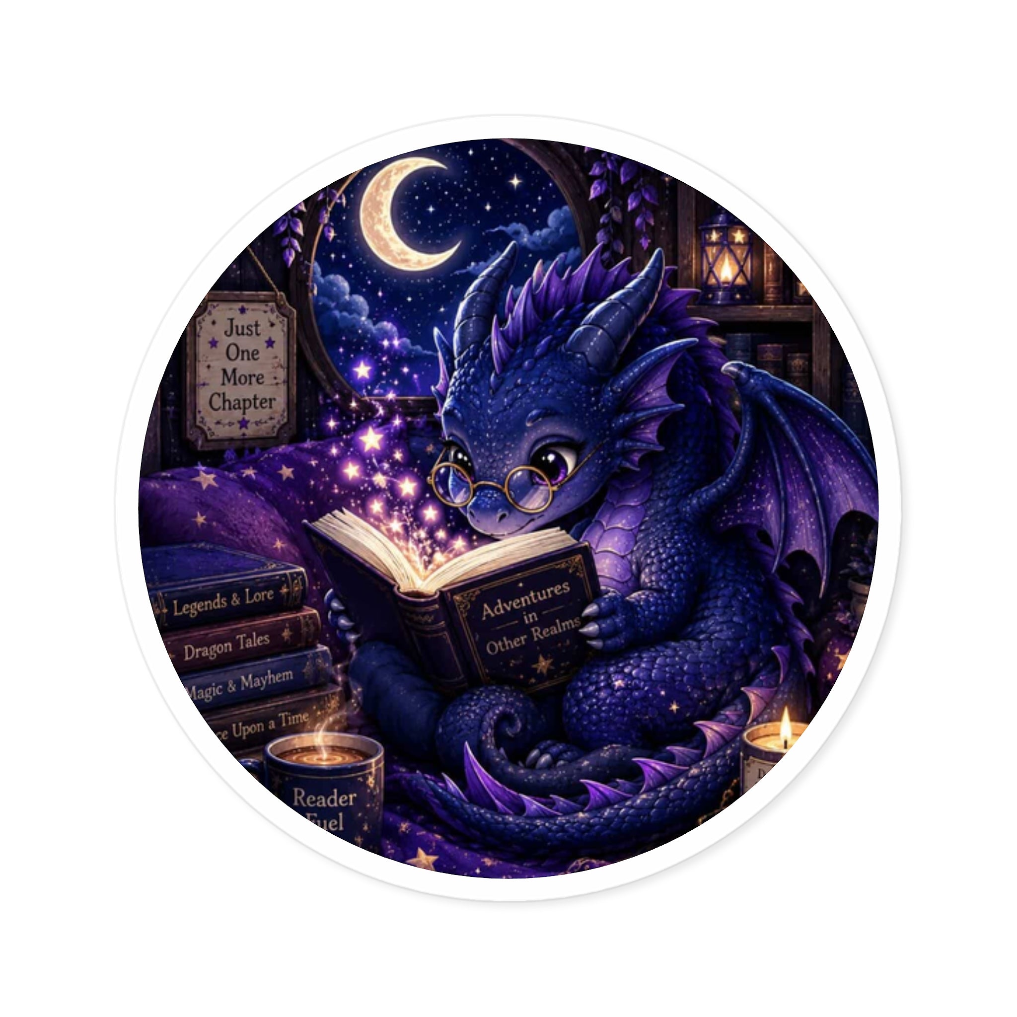 Reading Dragon Sticker — Just One More Chapter