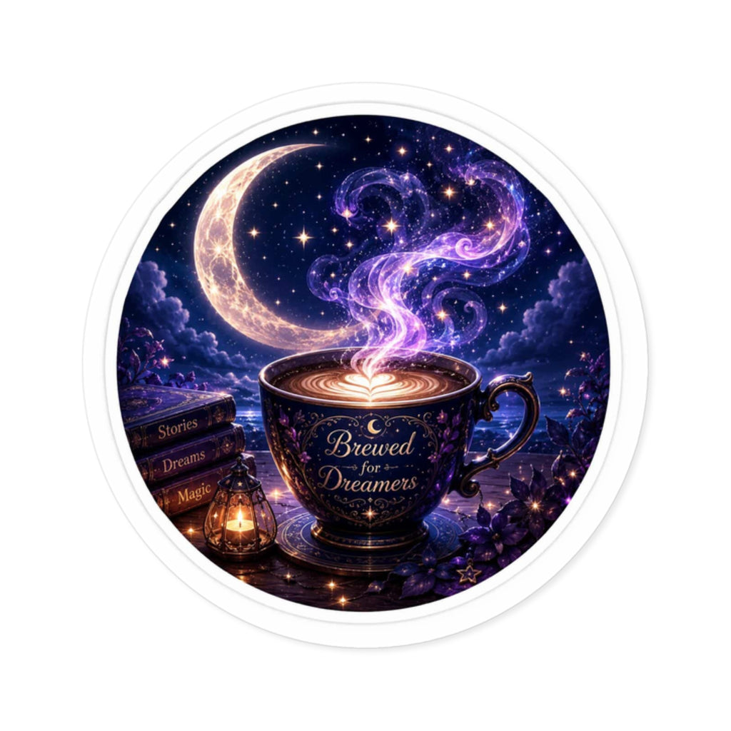 Dreamer’s Brew Round Sticker — 'Brewed for Dreamers' Coffee Sticker
