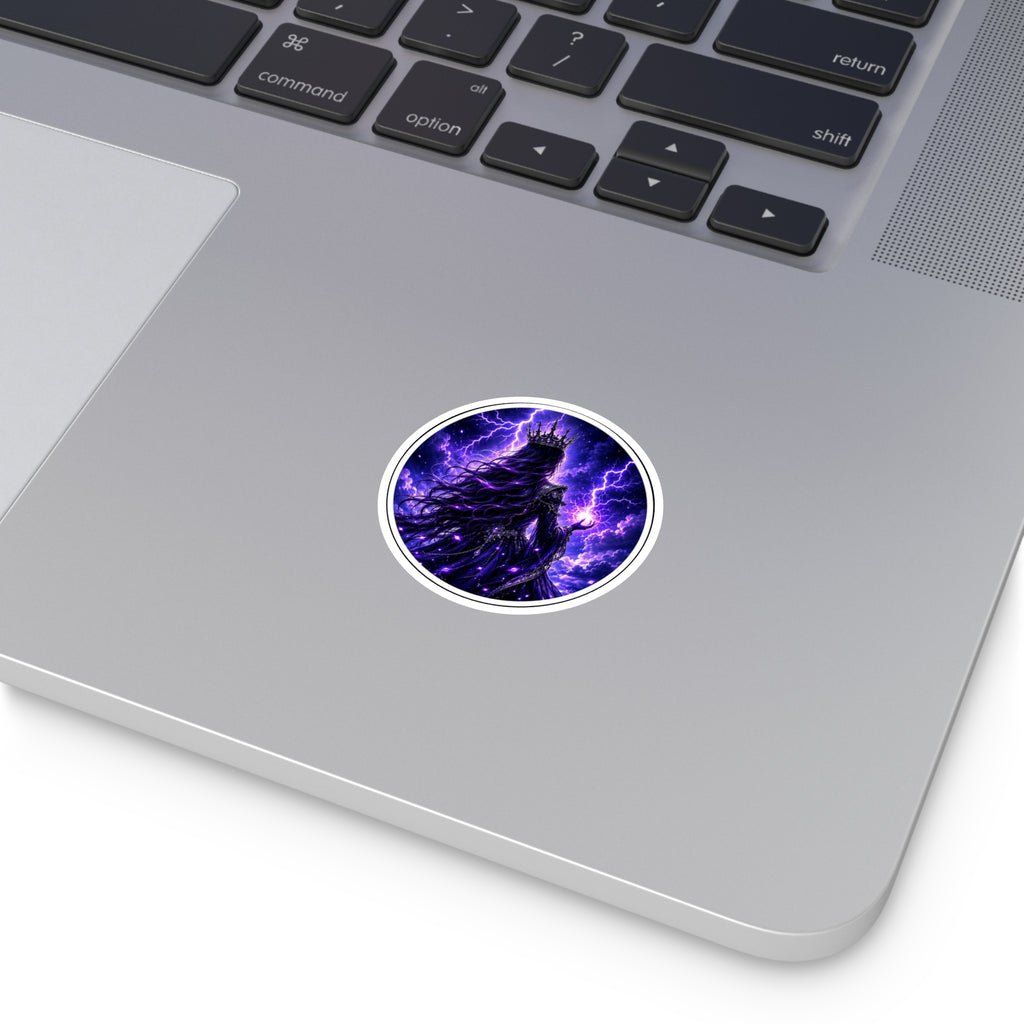 Storm Queen Round Sticker — Purple Lightning Fantasy Queen