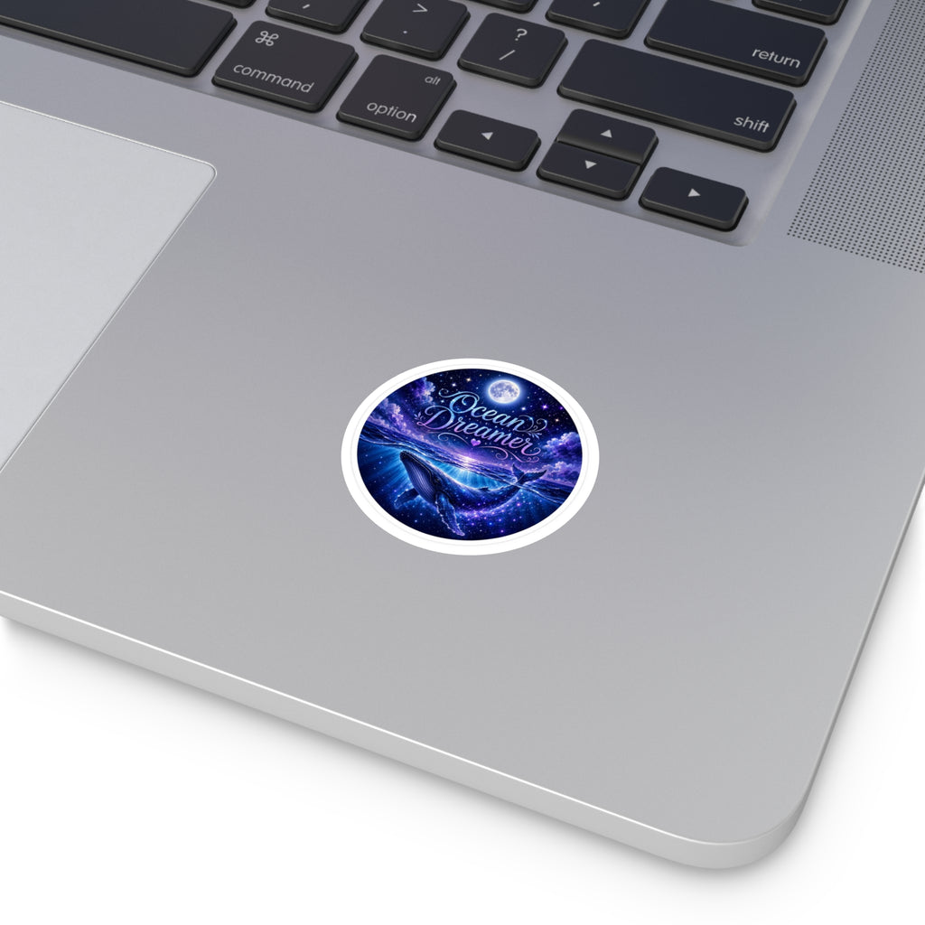 Ocean Dreamer Round Sticker — Whale & Moon Vinyl Decal