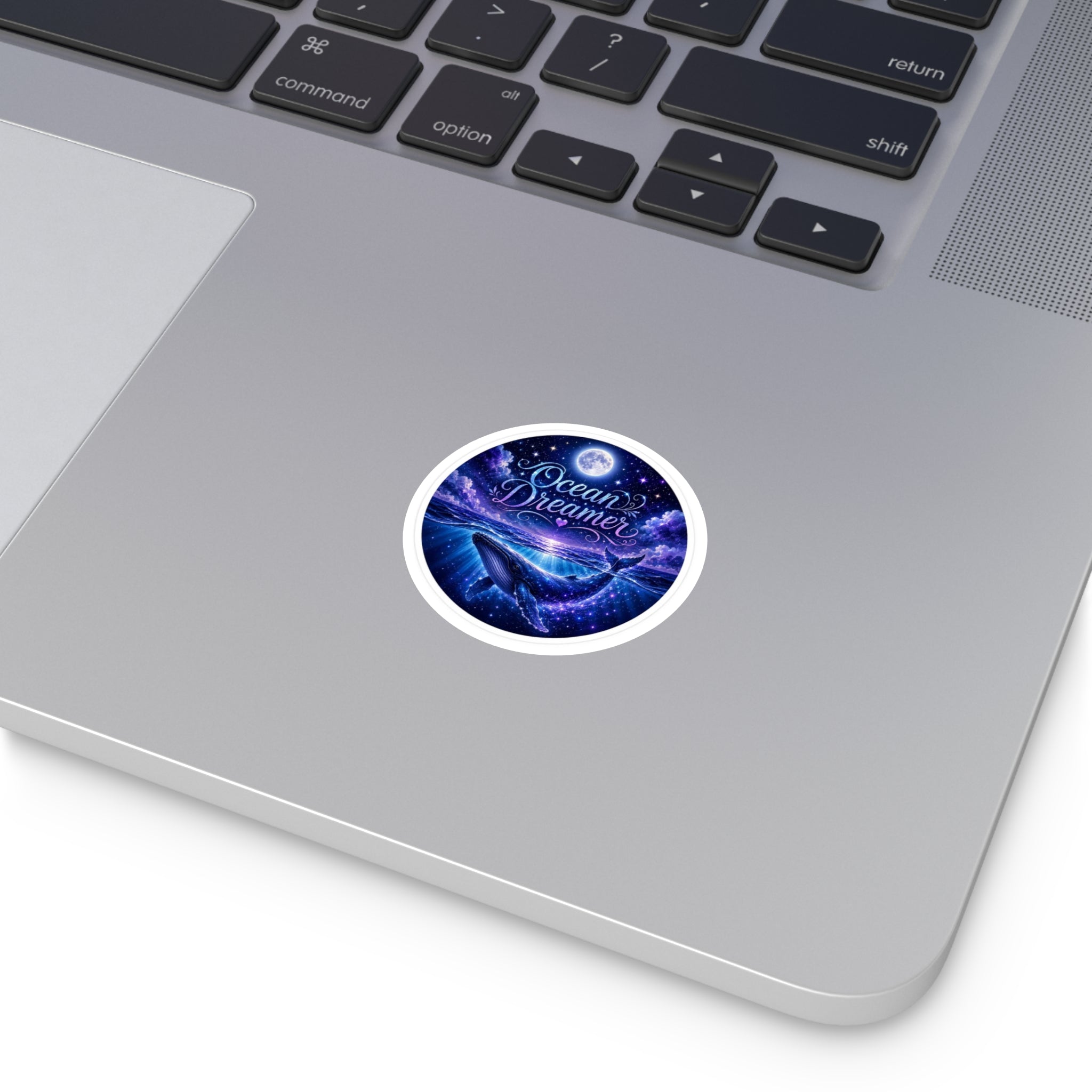 Ocean Dreamer Round Sticker — Whale & Moon Vinyl Decal