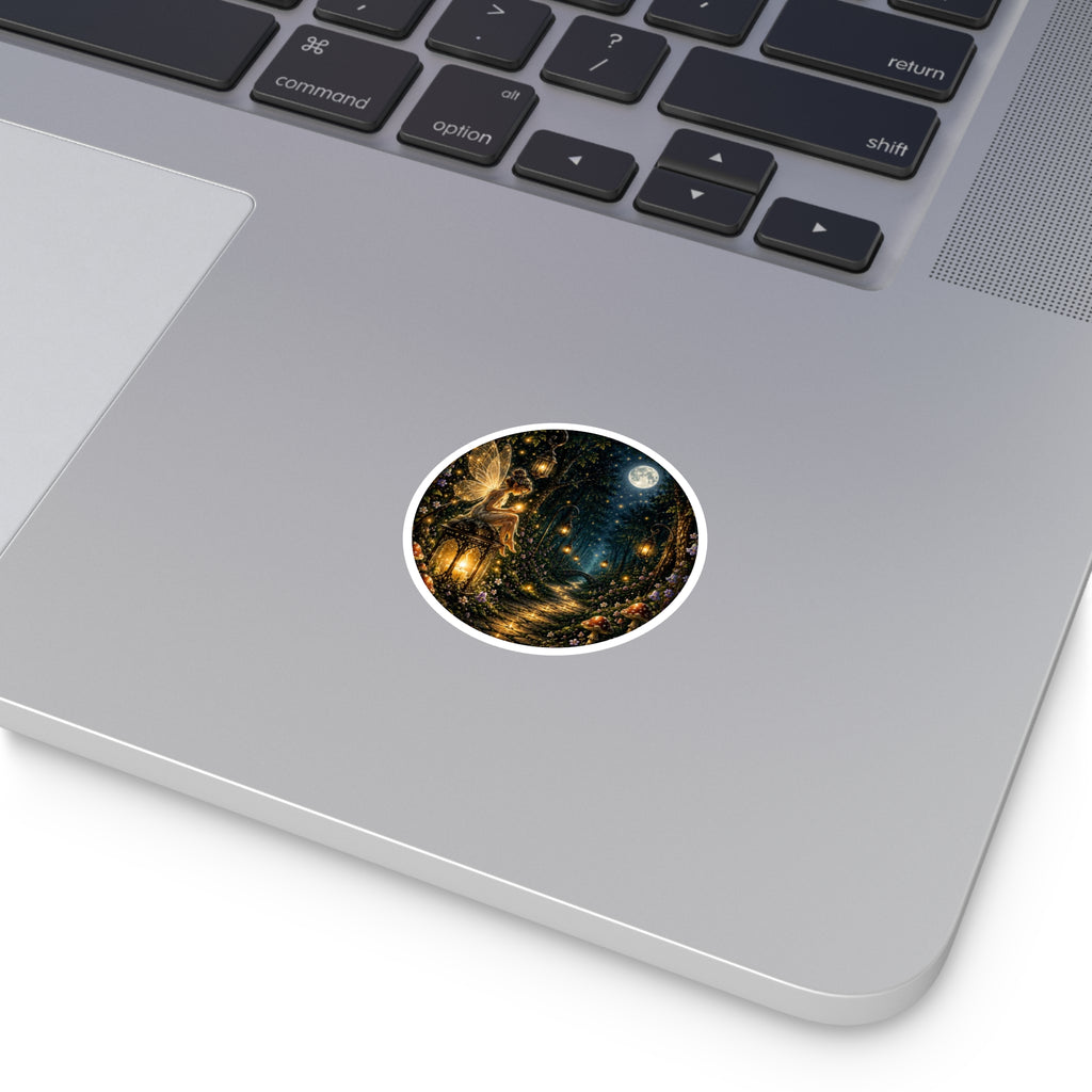 Fairy Lantern Round Sticker — Magical Woodland Moonlight