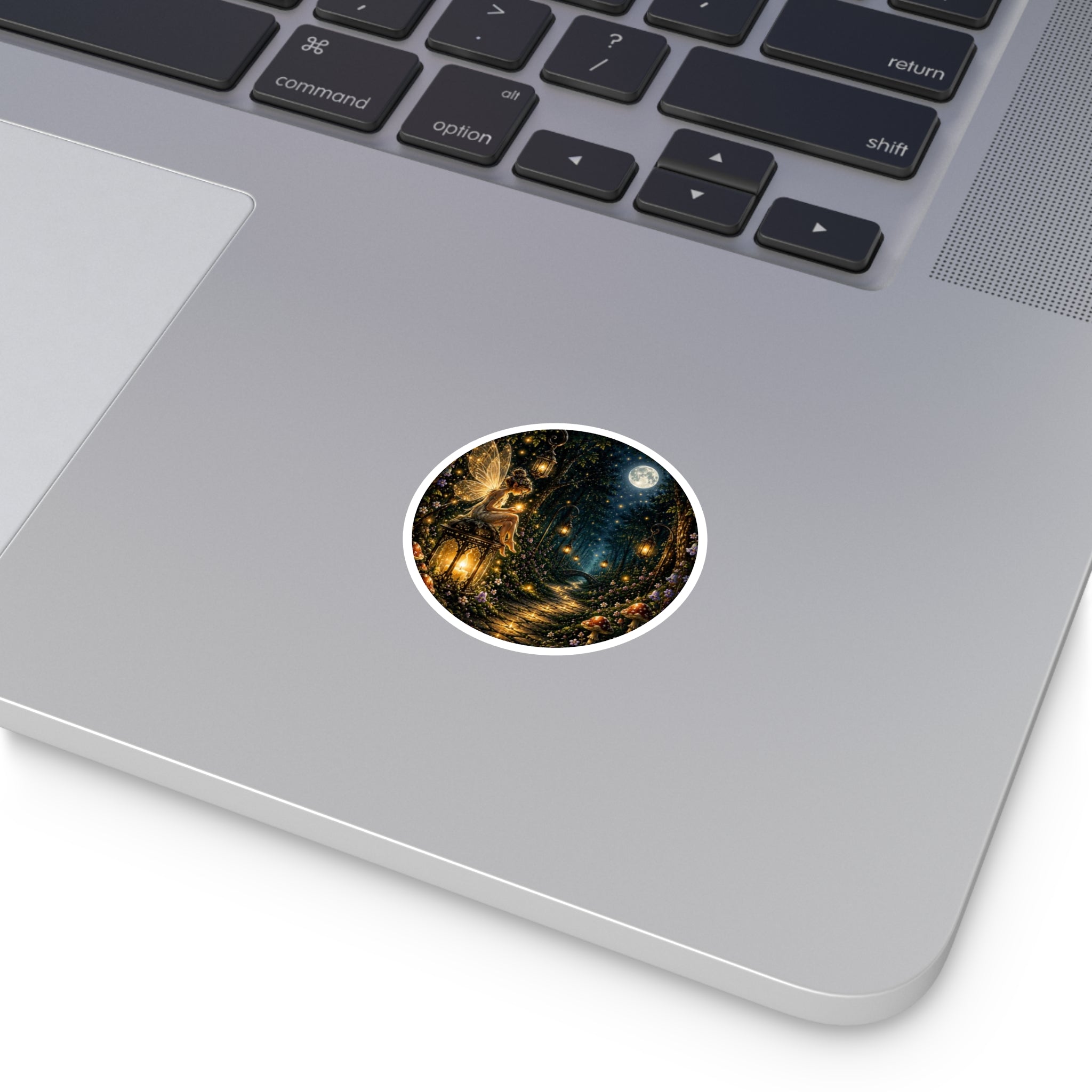 Fairy Lantern Round Sticker — Magical Woodland Moonlight
