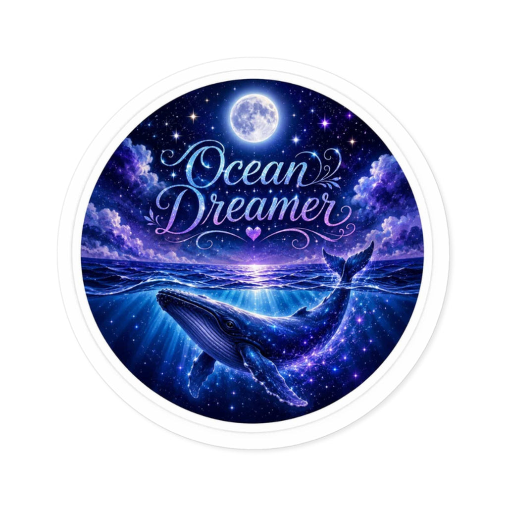 Ocean Dreamer Round Sticker — Whale & Moon Vinyl Decal